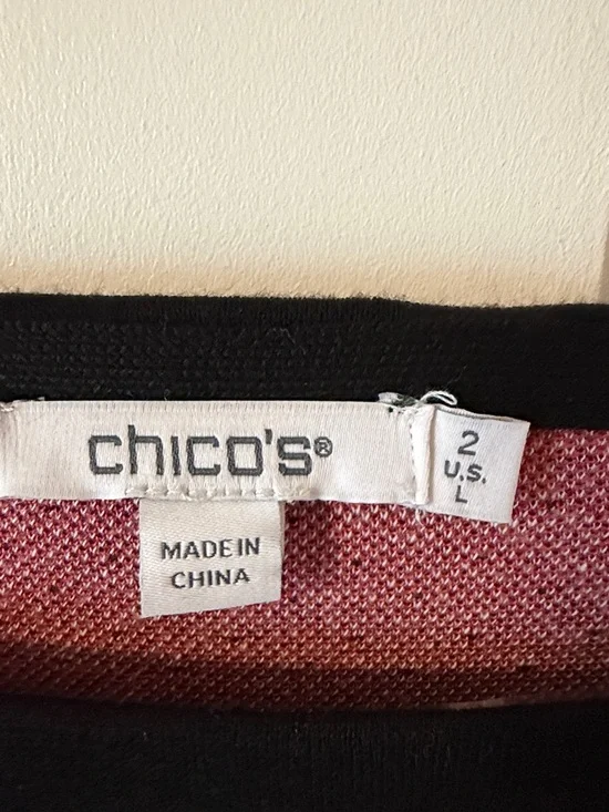 Chico's Black & Purple Floral Jacquard Roll Cuff Tunic Sweater size Large - Picture 3 of 7